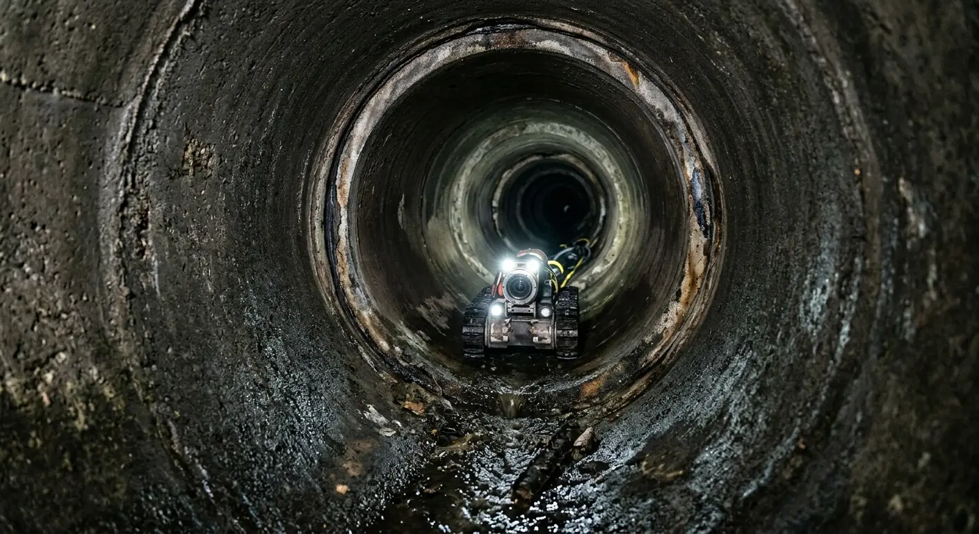 Robotic sewer camera inspecting pipe interior for Sewer Line Cleaning in Bloomsburg