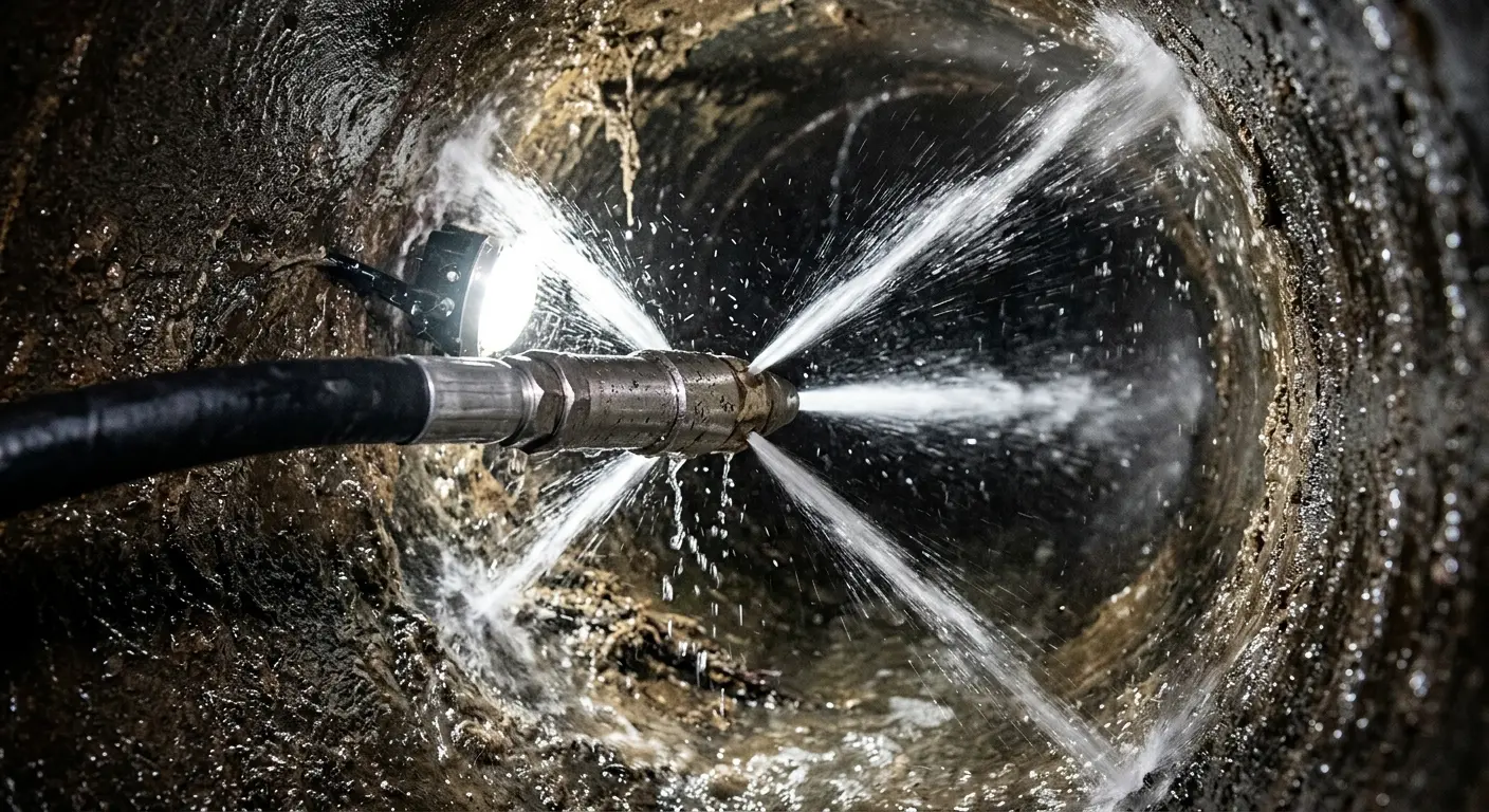 High-pressure hydro jetting nozzle cleaning sewer pipe for Sewer Line Relining in Bloomsburg